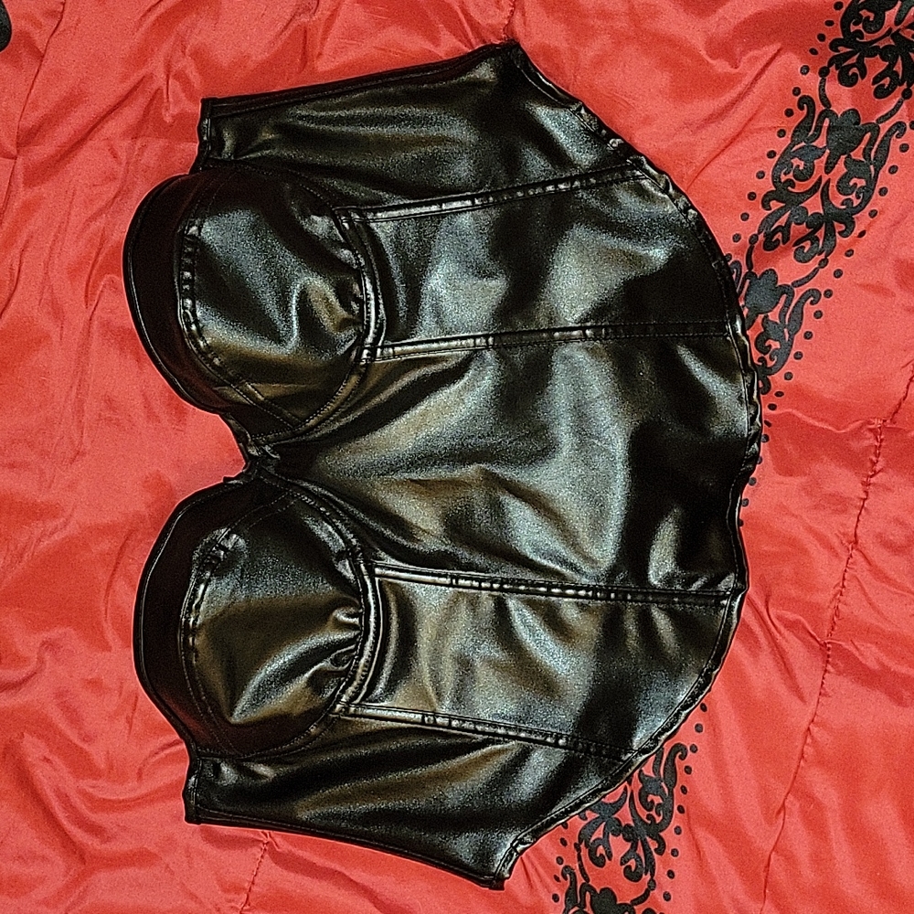 Sexy Black faux leather boned corset lacing bustier corset plus 2XL NWOT - Picture 5 of 16
